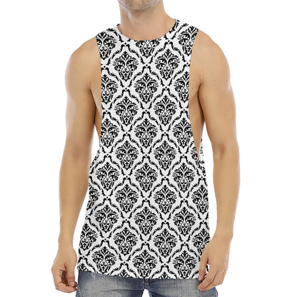 White And Black Damask Pattern Print Men's Muscle Tank Top