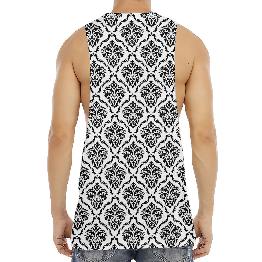 White And Black Damask Pattern Print Men's Muscle Tank Top