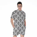 White And Black Damask Pattern Print Men's Romper