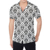 White And Black Damask Pattern Print Men's Shirt