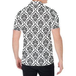White And Black Damask Pattern Print Men's Shirt