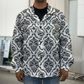 White And Black Damask Pattern Print Men's Shirt Jacket