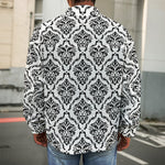 White And Black Damask Pattern Print Men's Shirt Jacket