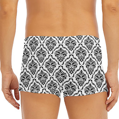 White And Black Damask Pattern Print Men's Short Boxer Briefs