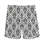 White And Black Damask Pattern Print Men's Sports Shorts