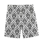 White And Black Damask Pattern Print Men's Sports Shorts
