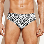 White And Black Damask Pattern Print Men's Swim Briefs