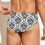 White And Black Damask Pattern Print Men's Swim Briefs