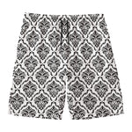 White And Black Damask Pattern Print Men's Swim Trunks
