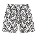 White And Black Damask Pattern Print Men's Swim Trunks