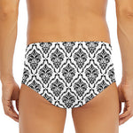 White And Black Damask Pattern Print Men's Triangle Swim Briefs