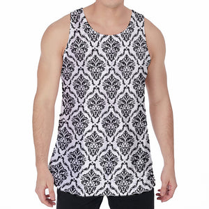 White And Black Damask Pattern Print Men's Velvet Tank Top