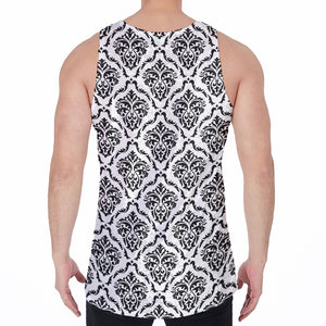 White And Black Damask Pattern Print Men's Velvet Tank Top