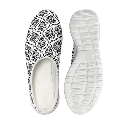 White And Black Damask Pattern Print Mesh Casual Shoes