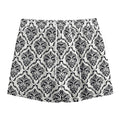 White And Black Damask Pattern Print Mesh Shorts