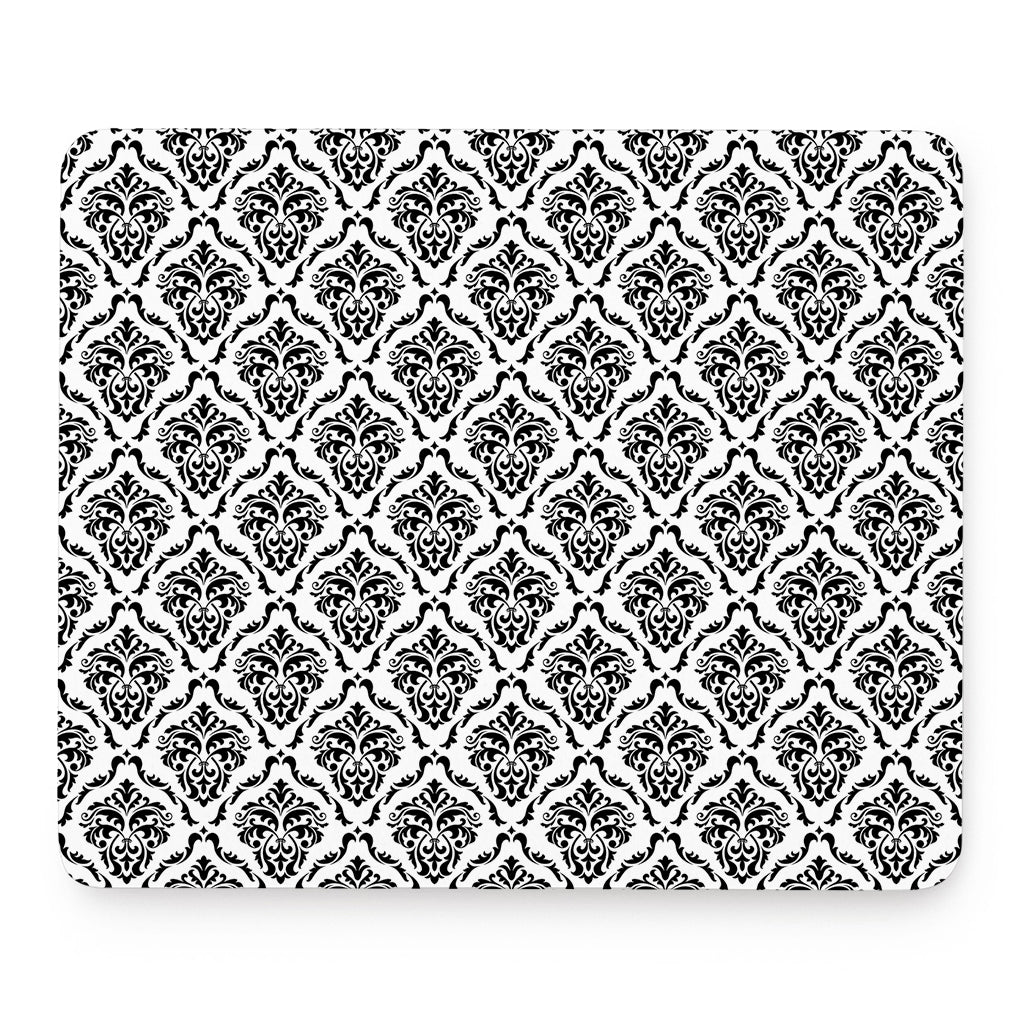White And Black Damask Pattern Print Mouse Pad