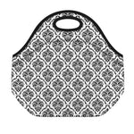 White And Black Damask Pattern Print Neoprene Lunch Bag