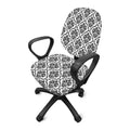 White And Black Damask Pattern Print Office Chair Cover