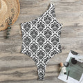 White And Black Damask Pattern Print One Shoulder Bodysuit