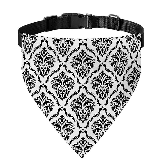 White And Black Damask Pattern Print Over The Collar Dog Bandana