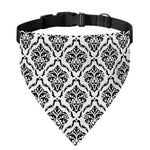 White And Black Damask Pattern Print Over The Collar Dog Bandana