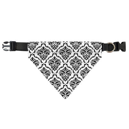 White And Black Damask Pattern Print Over The Collar Dog Bandana
