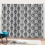 White And Black Damask Pattern Print Pencil Pleat Curtains