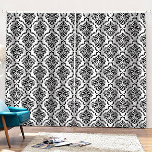 White And Black Damask Pattern Print Pencil Pleat Curtains