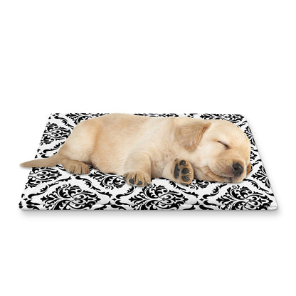 White And Black Damask Pattern Print Pet Cooling Mat Cover
