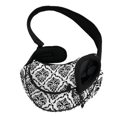 White And Black Damask Pattern Print Pet Sling Carrier