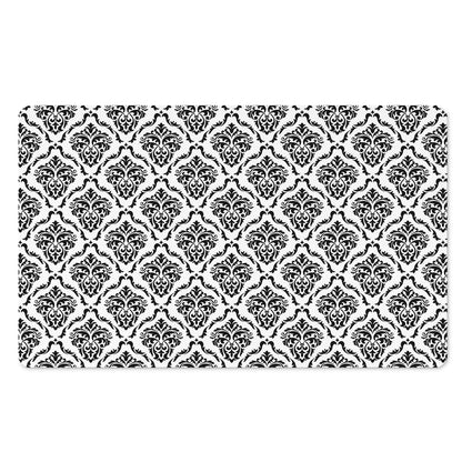 White And Black Damask Pattern Print Polyester Doormat