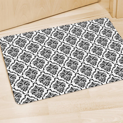 White And Black Damask Pattern Print Polyester Doormat