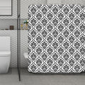 White And Black Damask Pattern Print Polyester Shower Curtain
