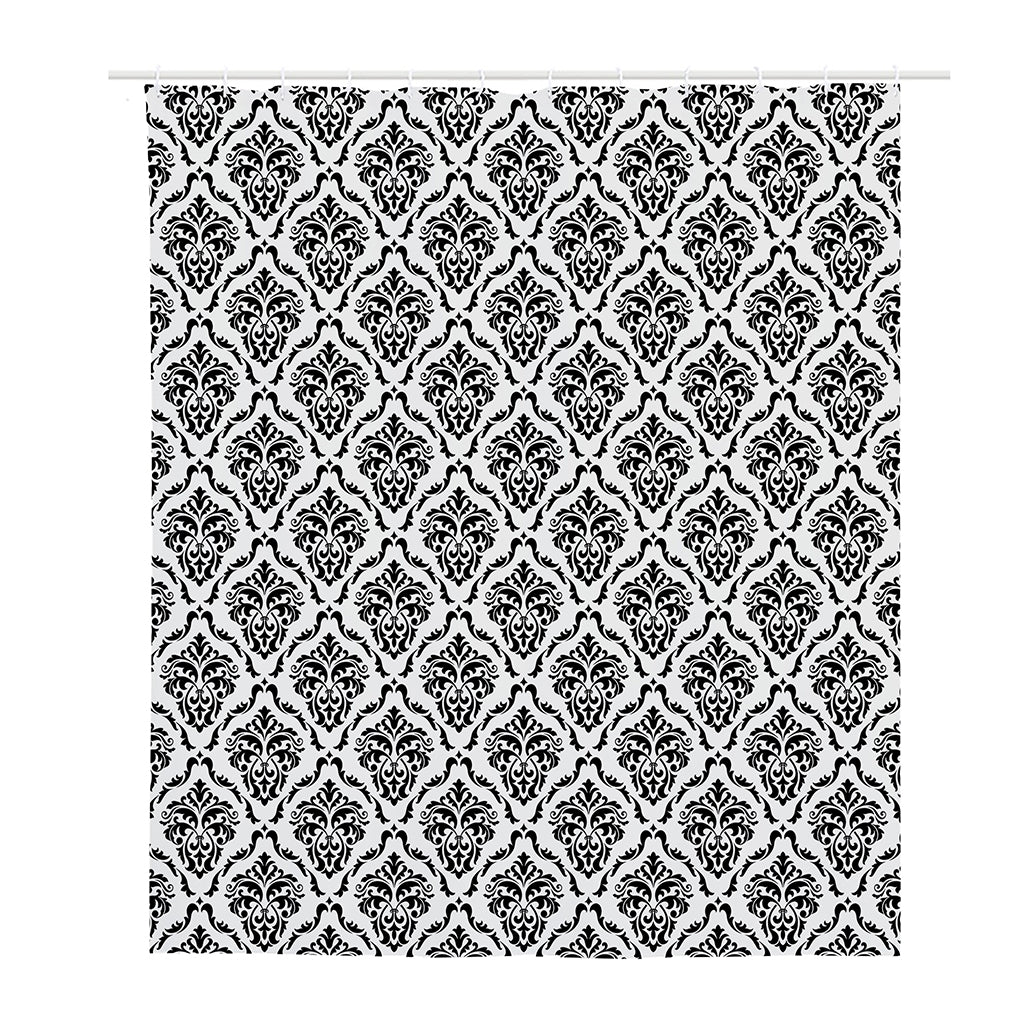 White And Black Damask Pattern Print Polyester Shower Curtain