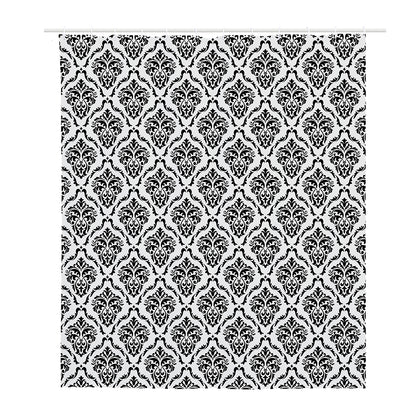 White And Black Damask Pattern Print Polyester Shower Curtain