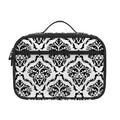 White And Black Damask Pattern Print Portable Lunch Bag