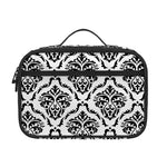 White And Black Damask Pattern Print Portable Lunch Bag