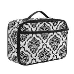 White And Black Damask Pattern Print Portable Lunch Bag