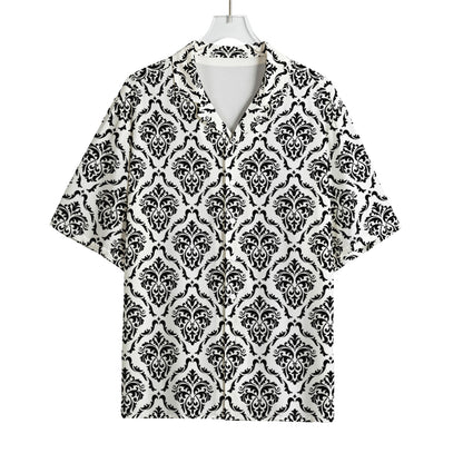 White And Black Damask Pattern Print Rayon Hawaiian Shirt
