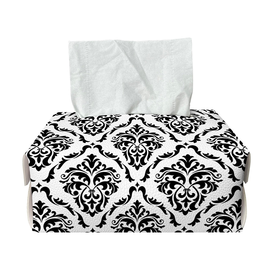 White And Black Damask Pattern Print Rectangle Tissue Box Cover