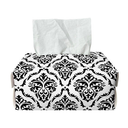 White And Black Damask Pattern Print Rectangle Tissue Box Cover