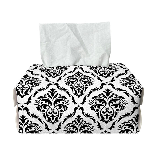 White And Black Damask Pattern Print Rectangle Tissue Box Cover