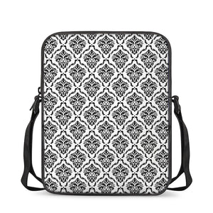 White And Black Damask Pattern Print Rectangular Crossbody Bag