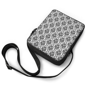 White And Black Damask Pattern Print Rectangular Crossbody Bag