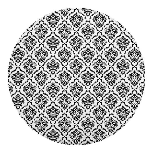 White And Black Damask Pattern Print Round Blanket