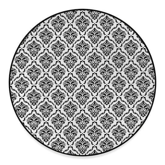 White And Black Damask Pattern Print Round Floor Mat