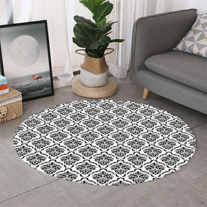 White And Black Damask Pattern Print Round Rug