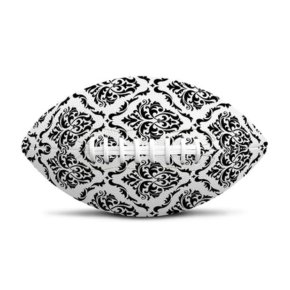 White And Black Damask Pattern Print Rugby Ball