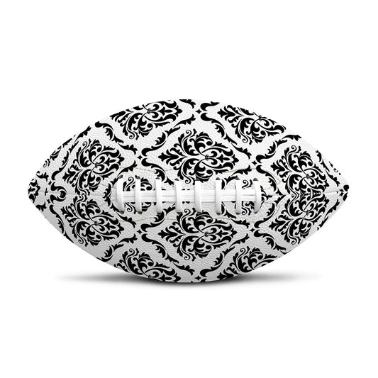 White And Black Damask Pattern Print Rugby Ball