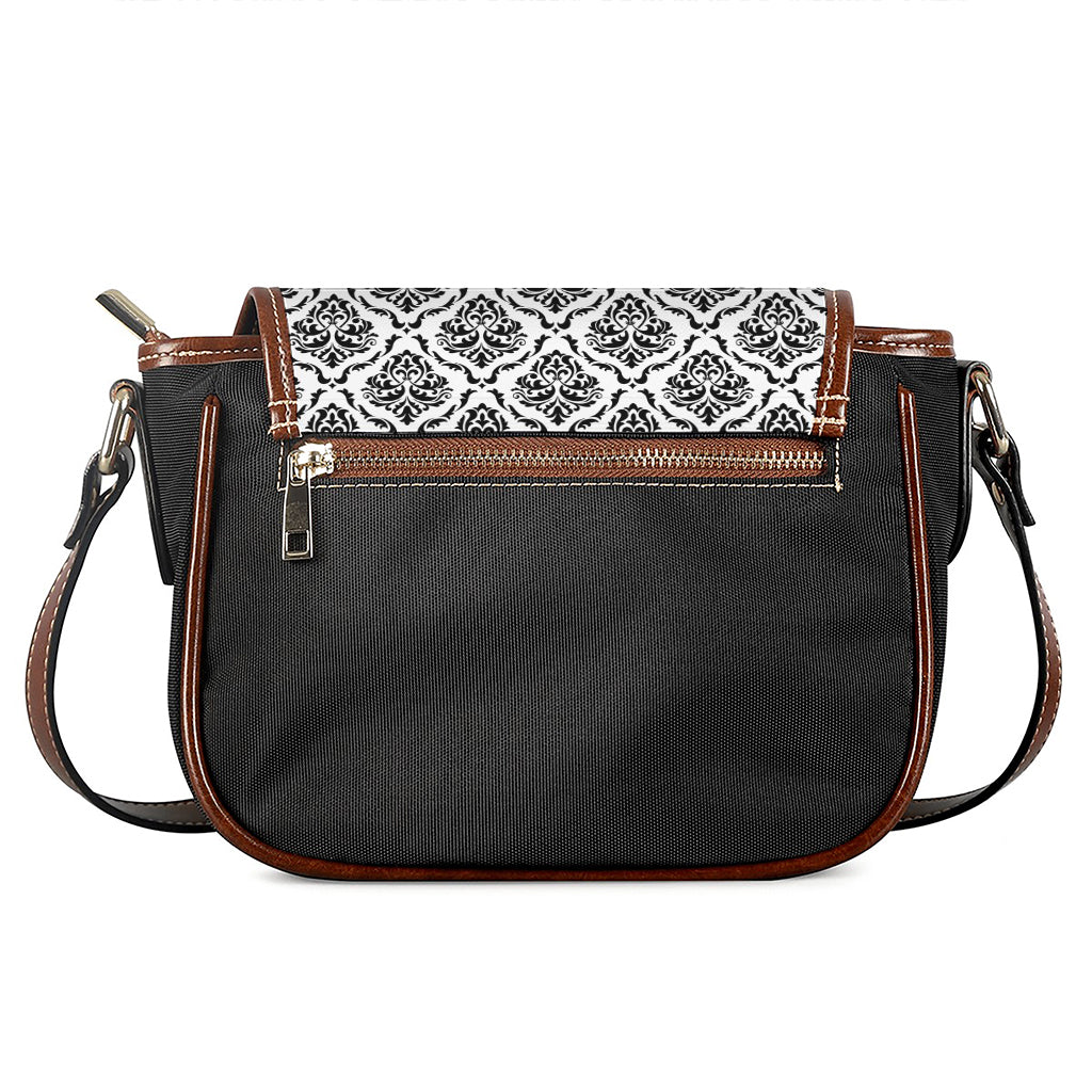 White And Black Damask Pattern Print Saddle Bag